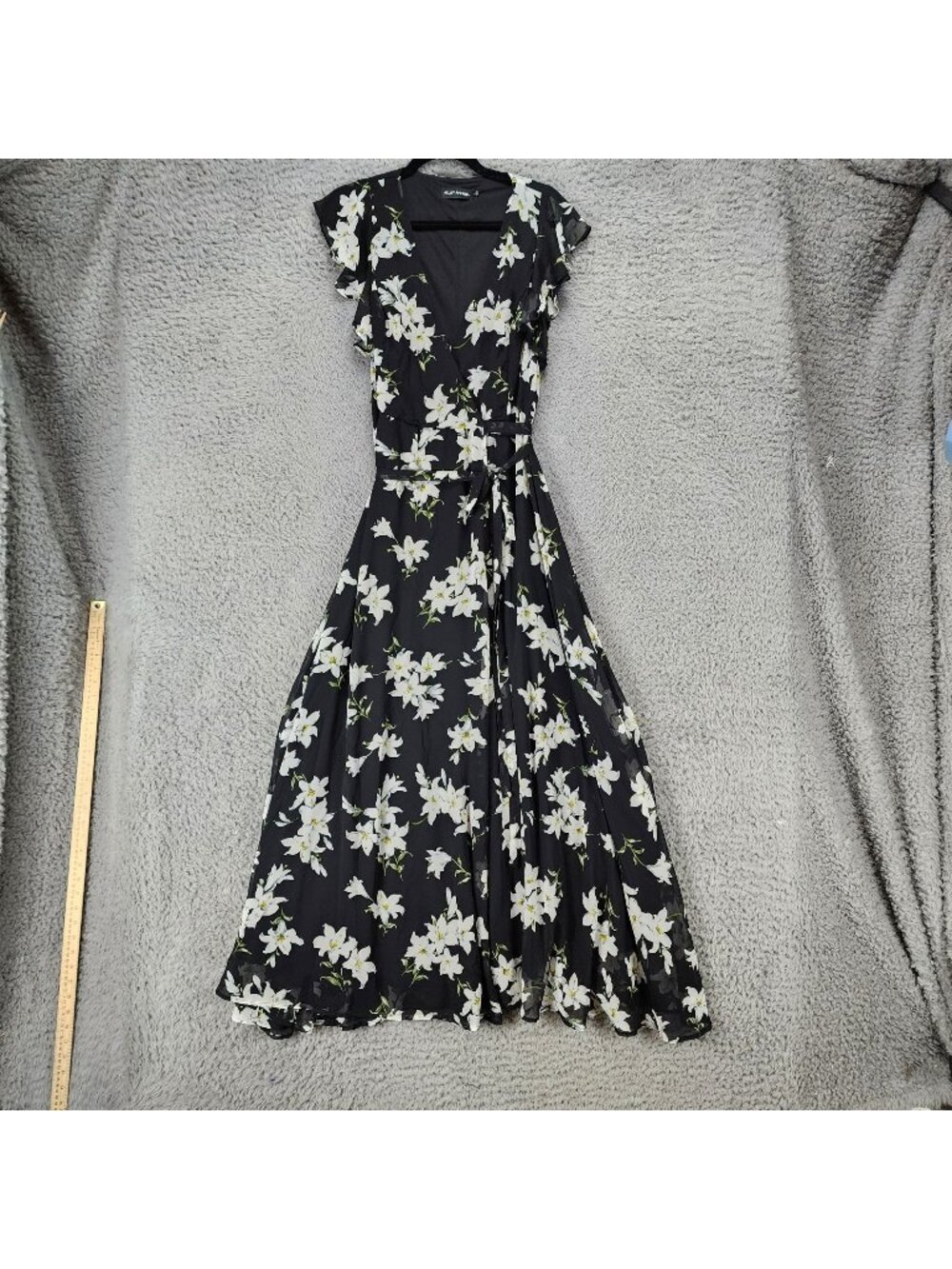 Alloy Apparel Dress Womens Large Bella Black White Floral V Neck Wrap Maxi